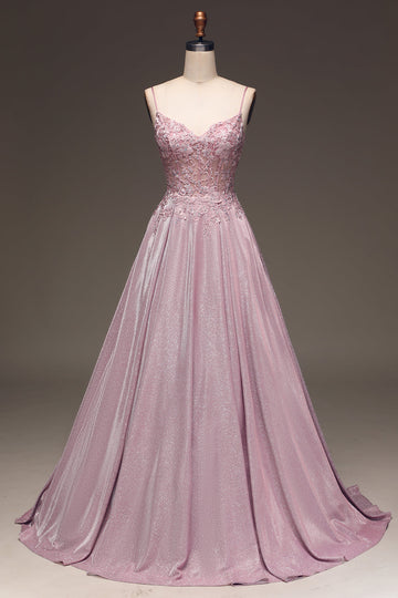 Sparkly Blush A Line Corset Prom Dress with Appliques